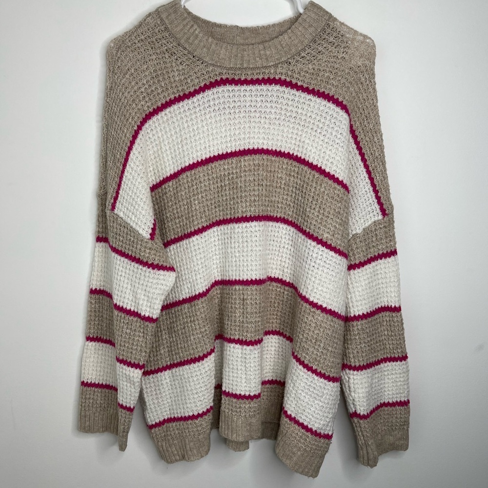 American Eagle Outfitters Striped Knit Sweater - Beige, White, and Pink size M